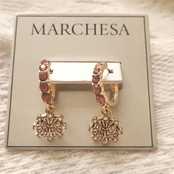 NWT Marchesa Gold-Tone Pave Butterfly Charm Pink Crystal Hoop Earrings - Picture 3 of 6